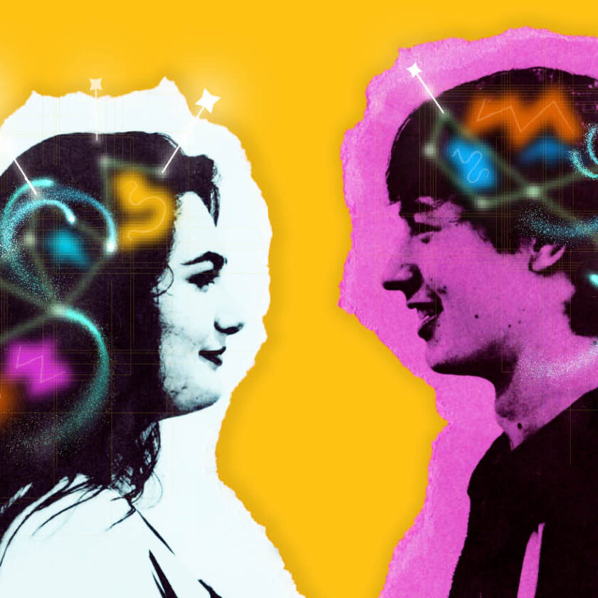 Identity design and mixed media illustration of two teenagers by Swaddle Creative