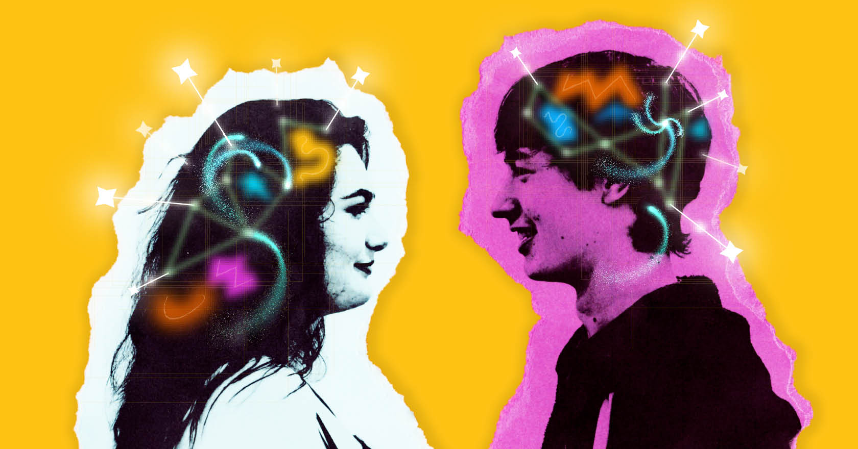 Identity design and mixed media illustration of two teenagers by Swaddle Creative